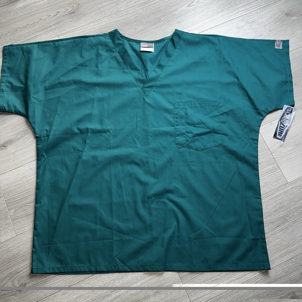 New Scrubzone by Landau Unisex V-Neck 1-Pocket Scrub Top Hunter Green XL